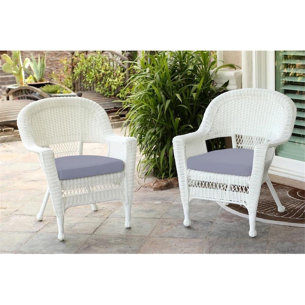 Jeco W00206-C-2-FS033-CS White Wicker Chair with Steel Blue Cushion, 2PK W00206-C_2-FS033-CS - main